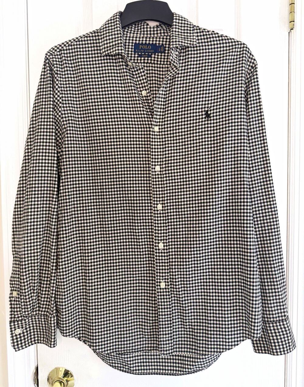 Polo Ralph Lauren Slim Fit Men's L Black White Check Cotton Button-Down Shirt